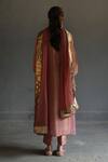 Shop_Begum_Peach Dupatta Organza, Kurta And Pant Silk Round Embroidered Set _at_Aza_Fashions