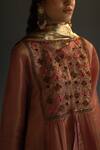 Begum_Peach Dupatta Organza, Kurta And Pant Silk Round Embroidered Set _at_Aza_Fashions