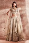 Buy_Studio Iris India_Gold Organza Sweetheart Neck Bridal Lehenga Set _at_Aza_Fashions