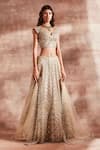 Studio Iris India_Gold Organza Sweetheart Neck Bridal Lehenga Set _Online_at_Aza_Fashions