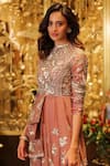 Shop_Sahil Kochhar_Pink Crepe Embroidered 3d Applique Work High Siya Floral Jumpsuit  _at_Aza_Fashions