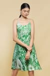 Saaksha & Kinni_Green Floral Print Flared Dress _Online_at_Aza_Fashions