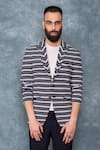 Buy_Sarab Khanijou_Blue Jersey Striped Blazer _at_Aza_Fashions