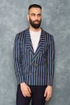 Buy_Sarab Khanijou_Blue Suiting Striped Blazer _at_Aza_Fashions