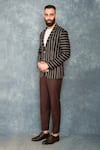 Sarab Khanijou_Green Suiting Striped Blazer And Pant Set _Online_at_Aza_Fashions