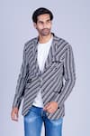 Buy_Sarab Khanijou_Blue Jersey Striped Blazer _at_Aza_Fashions