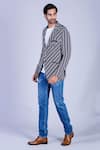 Sarab Khanijou_Blue Jersey Striped Blazer _Online_at_Aza_Fashions