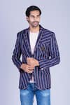 Buy_Sarab Khanijou_Blue Suiting Striped Blazer _at_Aza_Fashions