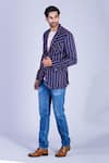 Sarab Khanijou_Blue Suiting Striped Blazer _Online_at_Aza_Fashions