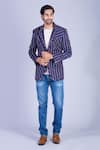 Buy_Sarab Khanijou_Blue Suiting Striped Blazer _Online_at_Aza_Fashions