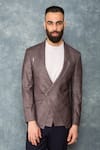 Buy_Sarab Khanijou_Grey Suiting Checkered Blazer _at_Aza_Fashions