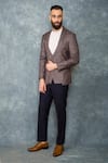 Buy_Sarab Khanijou_Grey Suiting Checkered Blazer _Online_at_Aza_Fashions