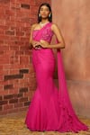 Shop_Shloka Khialani_Pink Georgette Pre-draped Saree With Blouse  _at_Aza_Fashions