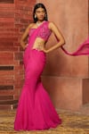 Buy_Shloka Khialani_Pink Georgette Pre-draped Saree With Blouse  _at_Aza_Fashions