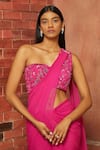 Shloka Khialani_Pink Georgette Pre-draped Saree With Blouse  _Online_at_Aza_Fashions