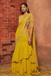 Shloka Khialani_Yellow Georgette Embellished Pre-draped Saree_Online_at_Aza_Fashions