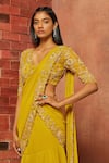 Shop_Shloka Khialani_Yellow Georgette Embellished Pre-draped Saree_Online_at_Aza_Fashions