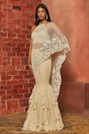 Buy_Shloka Khialani_White Georgette Ruffle Lehenga Saree With Blouse  _at_Aza_Fashions