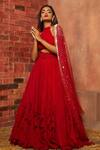 Shop_Shloka Khialani_Red Georgette Ruffle Lehenga Set _at_Aza_Fashions