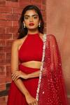 Shloka Khialani_Red Georgette Ruffle Lehenga Set _Online_at_Aza_Fashions