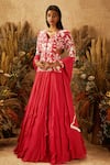 Buy_Shloka Khialani_Pink Georgette Embroidery V Neck Jacket And Lehenga Set  _at_Aza_Fashions