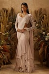Buy_Shloka Khialani_Pink Net Embroidery Sweetheart Layered Pre-draped Saree With Blouse _at_Aza_Fashions