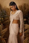 Buy_Shloka Khialani_Pink Net Embroidery Sweetheart Layered Pre-draped Saree With Blouse _Online_at_Aza_Fashions