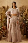 Buy_Shloka Khialani_Pink Net Embroidery Round Bridal Lehenga Set  _at_Aza_Fashions