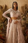 Shop_Shloka Khialani_Pink Net Embroidery Round Bridal Lehenga Set  _at_Aza_Fashions
