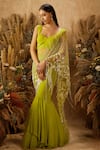 Buy_Shloka Khialani_Green Net, Crepe Sweetheart Neck Layered Pre-draped Saree With Blouse _at_Aza_Fashions