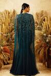 Shop_Shloka Khialani_Green Net, Crepe, Georgette V Neck Embroidered Cape And Lehenga Set _at_Aza_Fashions