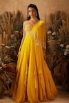 Shop_Shloka Khialani_Yellow Georgette Embroidery One Shoulder Gown  _at_Aza_Fashions