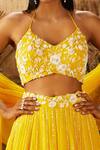 Shop_Shloka Khialani_Yellow Net, Crepe, Georgette Halter Embroidered Lehenga Set _Online_at_Aza_Fashions