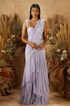Buy_Shloka Khialani_Purple Net Embroidery Sweetheart Neck Layered Corset Saree Gown _at_Aza_Fashions