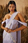 Shloka Khialani_Purple Net Embroidery Sweetheart Neck Layered Corset Saree Gown _Online_at_Aza_Fashions