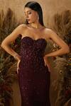 Shloka Khialani_Maroon Net, Crepe Bandeau Embroidered Gown _Online_at_Aza_Fashions