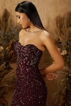 Buy_Shloka Khialani_Maroon Net, Crepe Bandeau Embroidered Gown _Online_at_Aza_Fashions