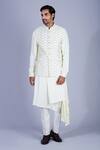 Sarab Khanijou_White Raw Silk Embroidered Bundi And Draped Kurta Set _Online_at_Aza_Fashions