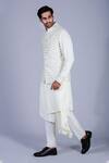 Buy_Sarab Khanijou_White Raw Silk Embroidered Bundi And Draped Kurta Set _Online_at_Aza_Fashions