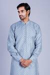 Shop_Sarab Khanijou_Grey Chanderi Silk, Suiting Kurta Set _Online_at_Aza_Fashions