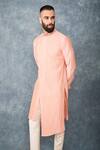 Sarab Khanijou_Peach Cotton Silk Draped Kurta Set _Online_at_Aza_Fashions