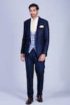 Buy_Sarab Khanijou_Blue Suiting Checkered And Pant Set _at_Aza_Fashions
