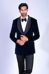 Buy_Sarab Khanijou_Blue Cotton Velvet Tuxedo And Pant Set _at_Aza_Fashions