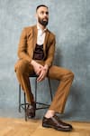 Sarab Khanijou_Brown Suiting Tuxedo And Pant Set _Online_at_Aza_Fashions