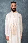 Sarab Khanijou_White Cotton Silk Embroidered Bundi And Draped Kurta Set _Online_at_Aza_Fashions