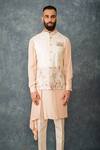 Buy_Sarab Khanijou_White Cotton Silk Embroidered Bundi And Draped Kurta Set _at_Aza_Fashions