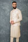 Buy_Sarab Khanijou_White Raw Silk Embroidered Bundi And Kurta Set_at_Aza_Fashions