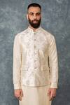 Buy_Sarab Khanijou_White Raw Silk Embroidered Bundi And Kurta Set_Online_at_Aza_Fashions