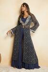 Buy_Avaha_Blue Jacket Georgette Print And Embroidery Floral Jacket Open Sharara Set _Online_at_Aza_Fashions