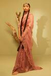 Buy_Sarang Kaur_Pink Saree Organza Silk Hand Embroidery Floral Motifs  _at_Aza_Fashions